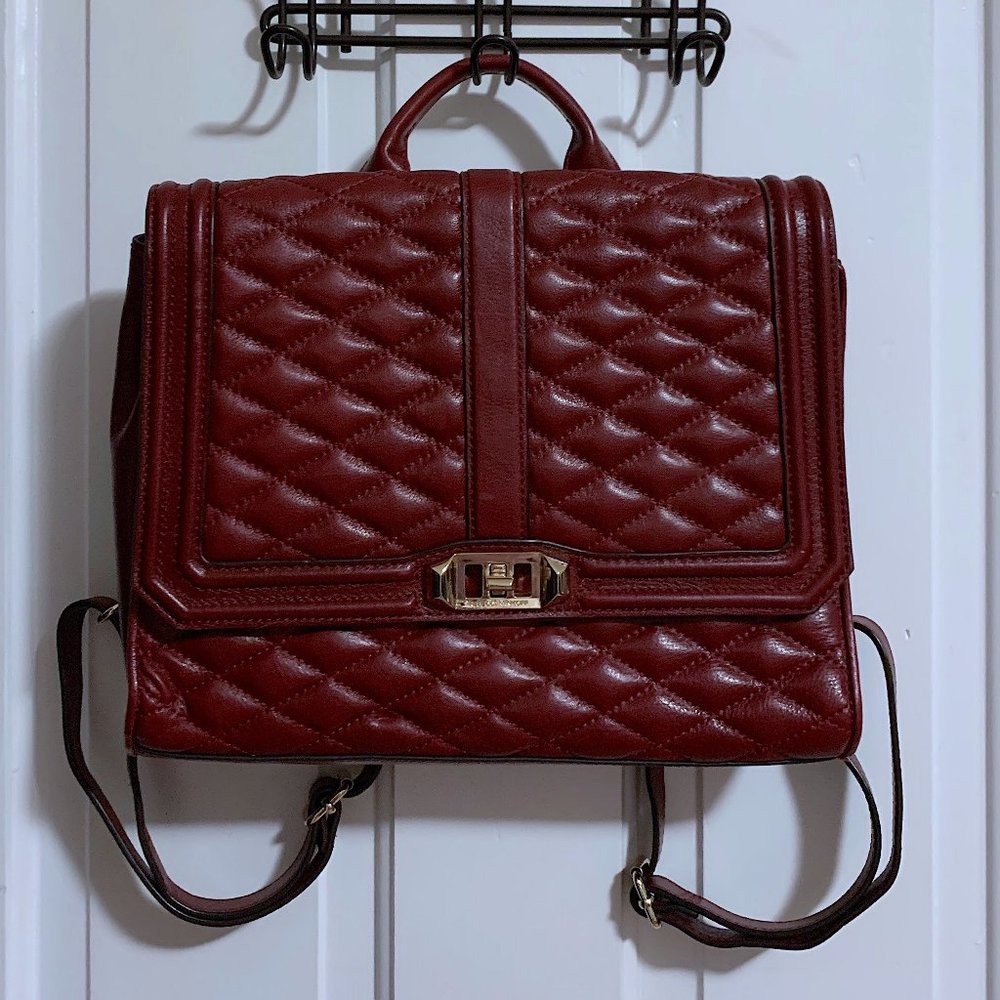 Rebecca Minkoff Love Red Diamond Quilted Leather Backpack Convertible Crossbody
